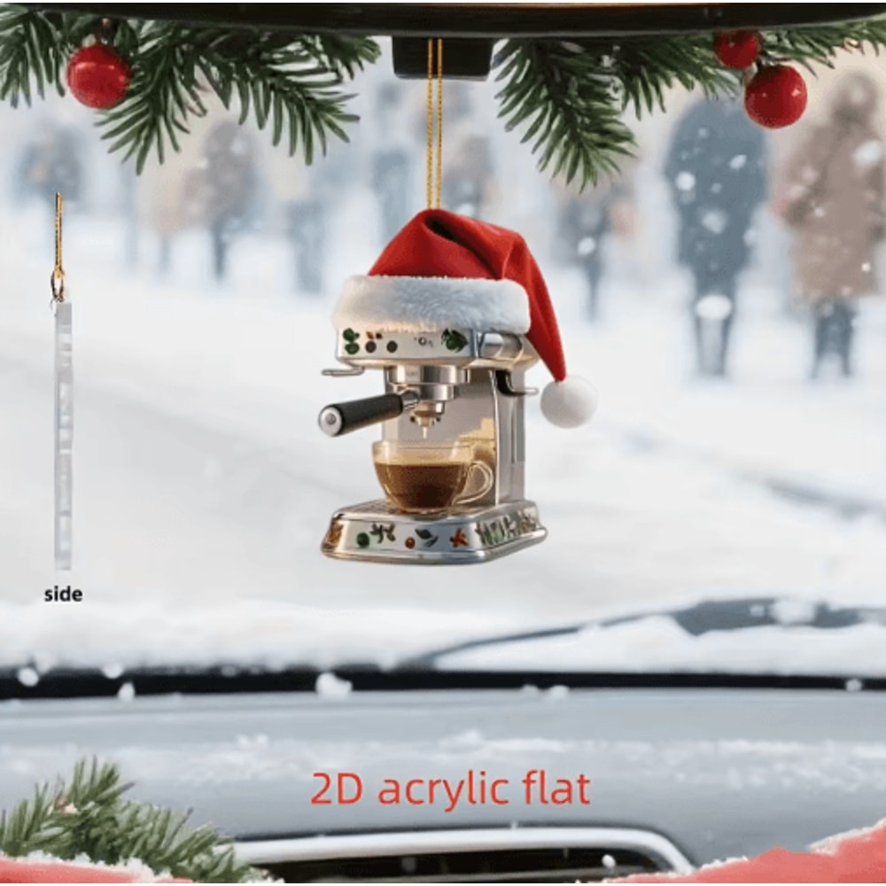 3Piece Coffee Machine Christmas Ornament Set Acrylic Coffee Lover Tree Decorations 4