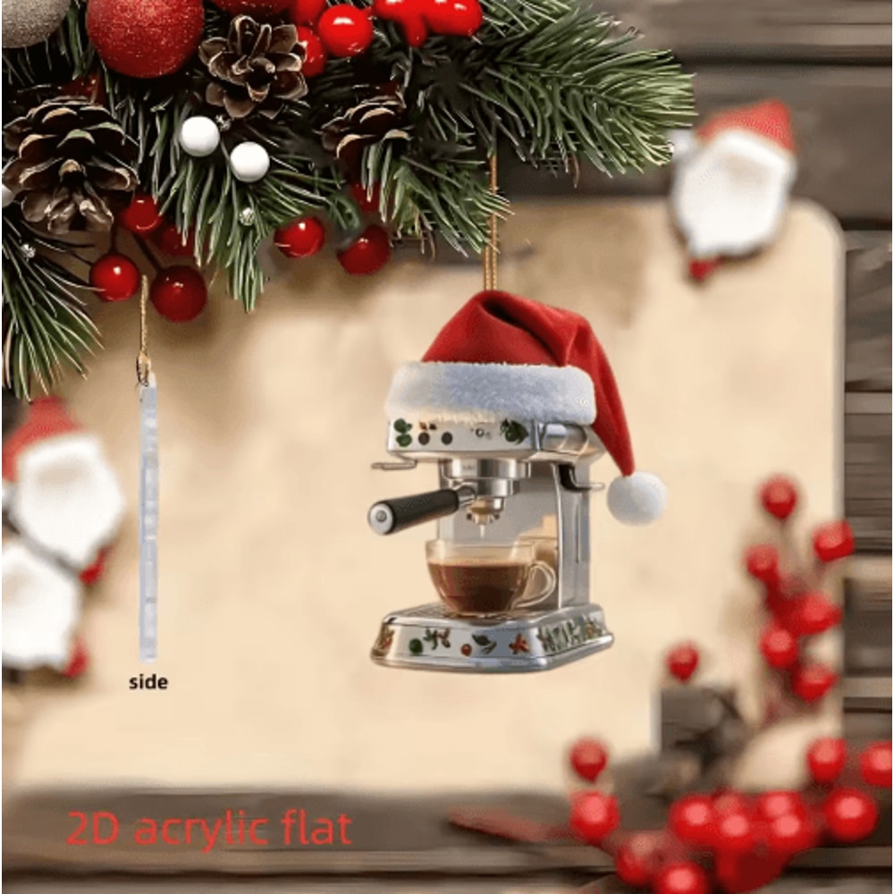 3Piece Coffee Machine Christmas Ornament Set Acrylic Coffee Lover Tree Decorations 5