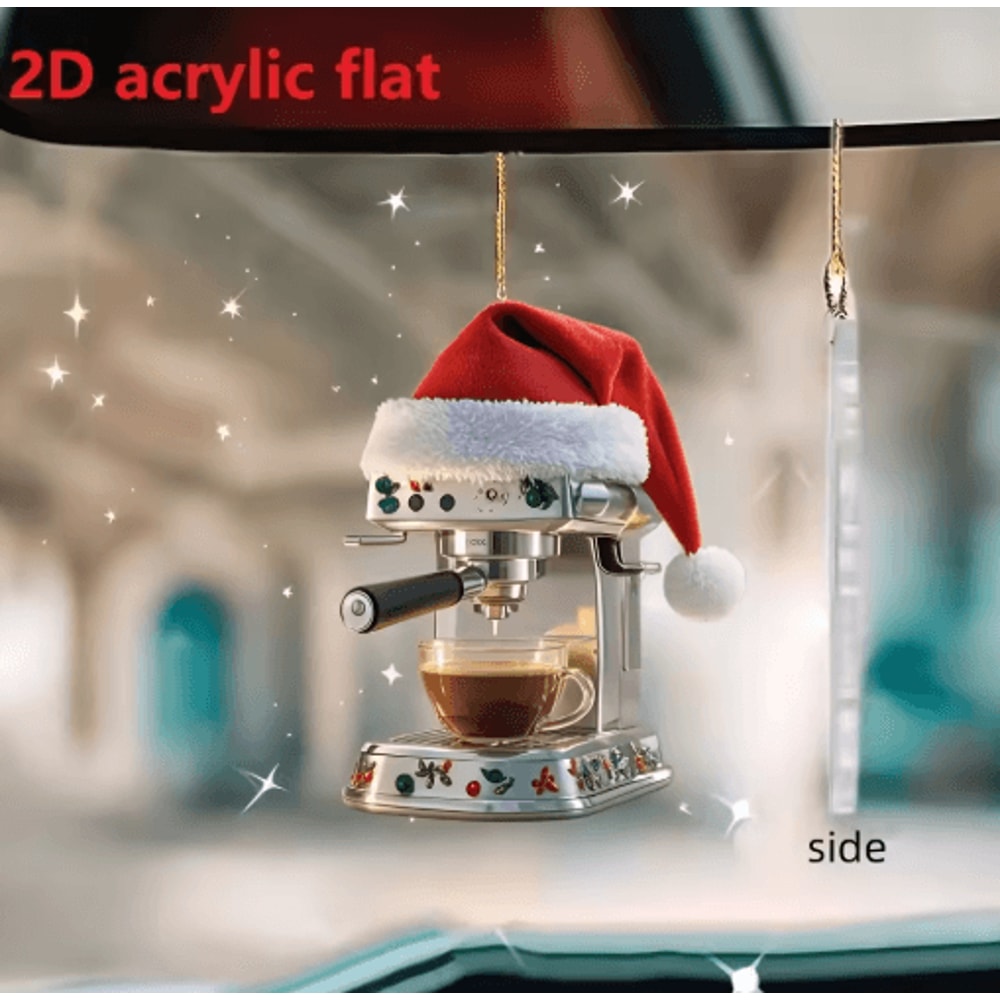 3Piece Coffee Machine Christmas Ornament Set Acrylic Coffee Lover Tree Decorations 6