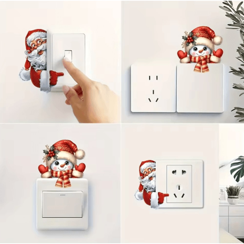 Festive Christmas Wall Sticker Santa Claus Snowman Switch Decal 3