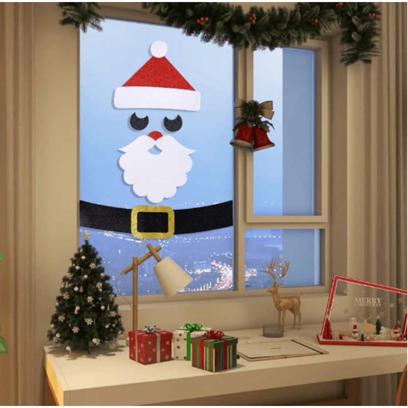 Festive Christmas Window Stickers Felt Santa Snowman Reindeer Door Decoration 5