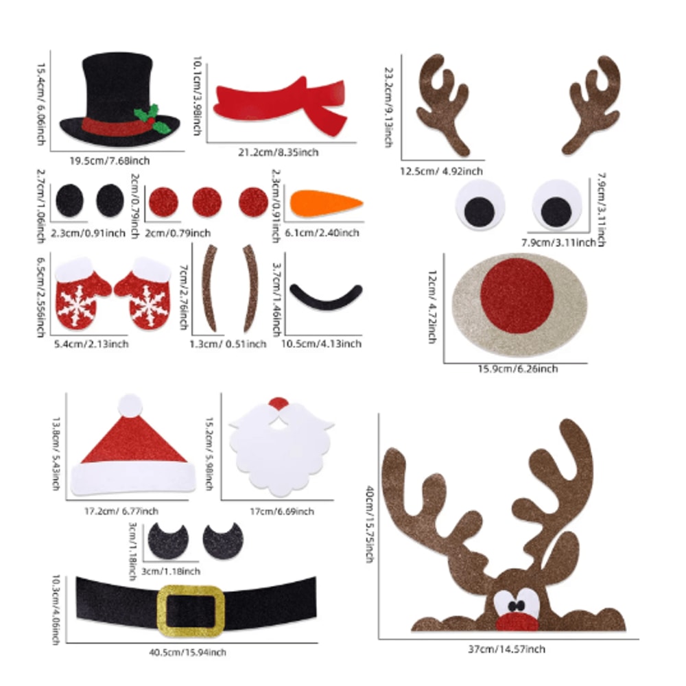 Festive Christmas Window Stickers Felt Santa Snowman Reindeer Door Decoration 0