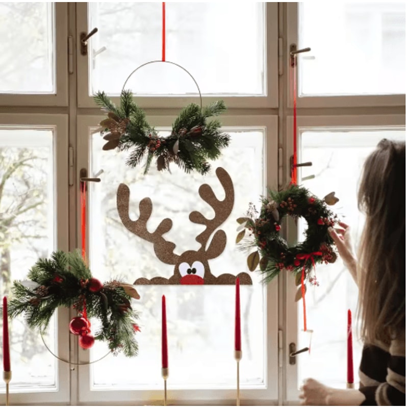 Festive Christmas Window Stickers Felt Santa Snowman Reindeer Door Decoration 7