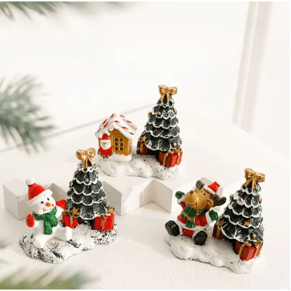 Festive Christmas Village Miniature Snowman And Winter House Desktop Decoration 0