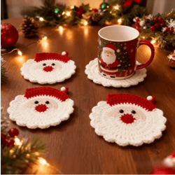 handmade crochet santa coaster festive heat resistant christmas drink mat