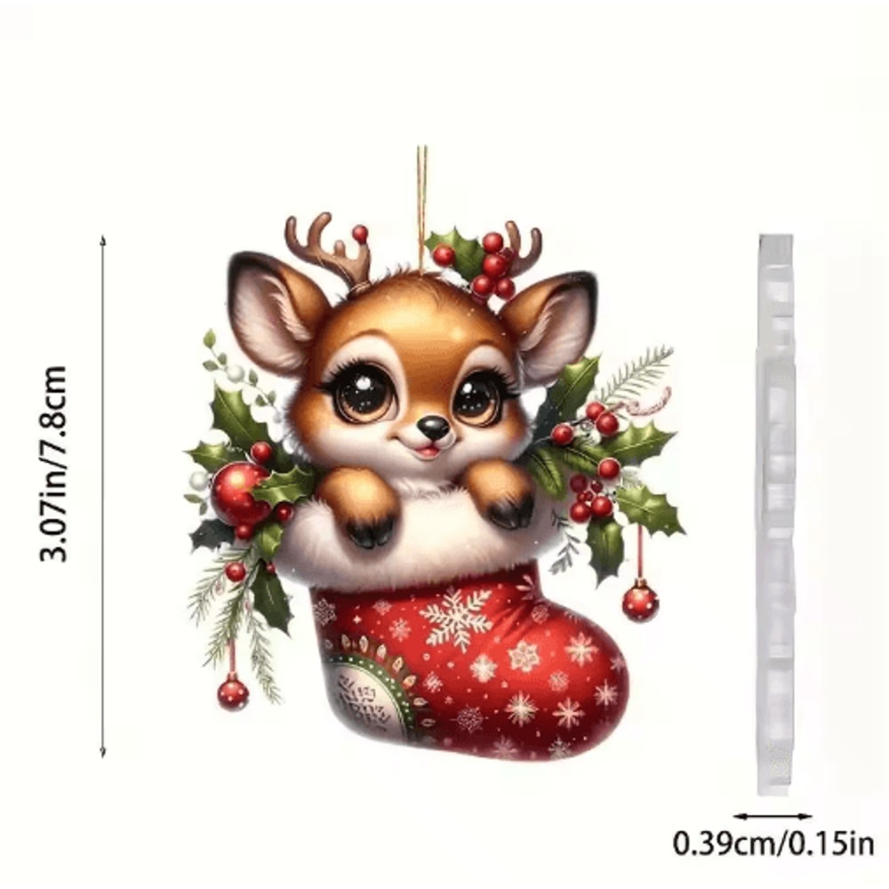 Cute Reindeer Christmas Ornament Acrylic Cartoon Elk Tree Decoration 2
