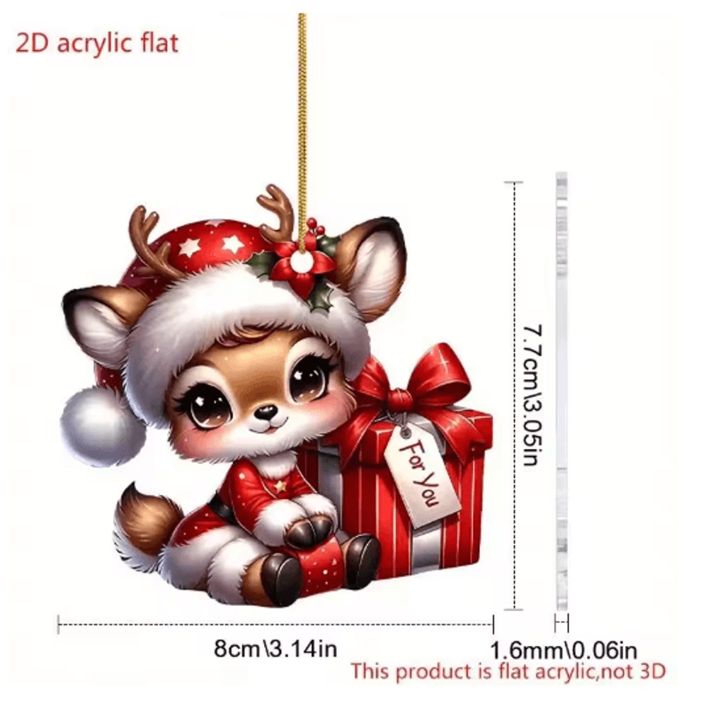 Cute Reindeer Christmas Ornament Acrylic Cartoon Elk Tree Decoration 3