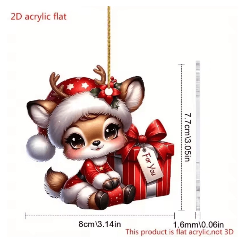 Cute Reindeer Christmas Ornament Acrylic Cartoon Elk Tree Decoration 4