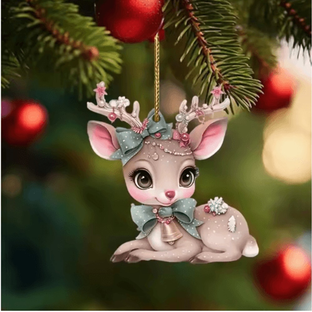 Cute Reindeer Christmas Ornament Acrylic Cartoon Elk Tree Decoration 6