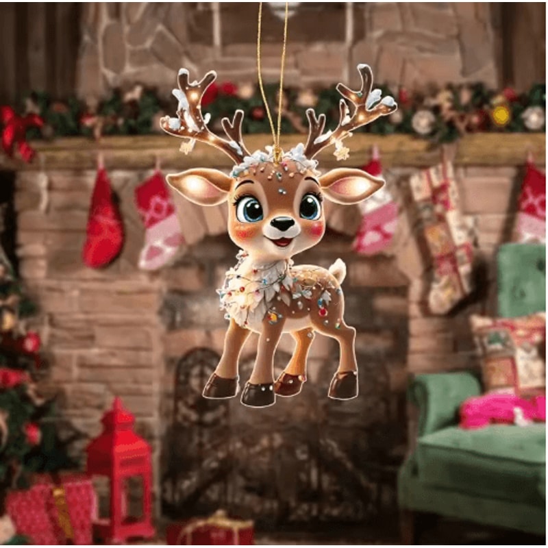 Cute Reindeer Christmas Ornament Acrylic Cartoon Elk Tree Decoration 11