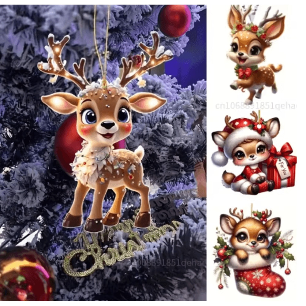 Cute Reindeer Christmas Ornament Acrylic Cartoon Elk Tree Decoration 0