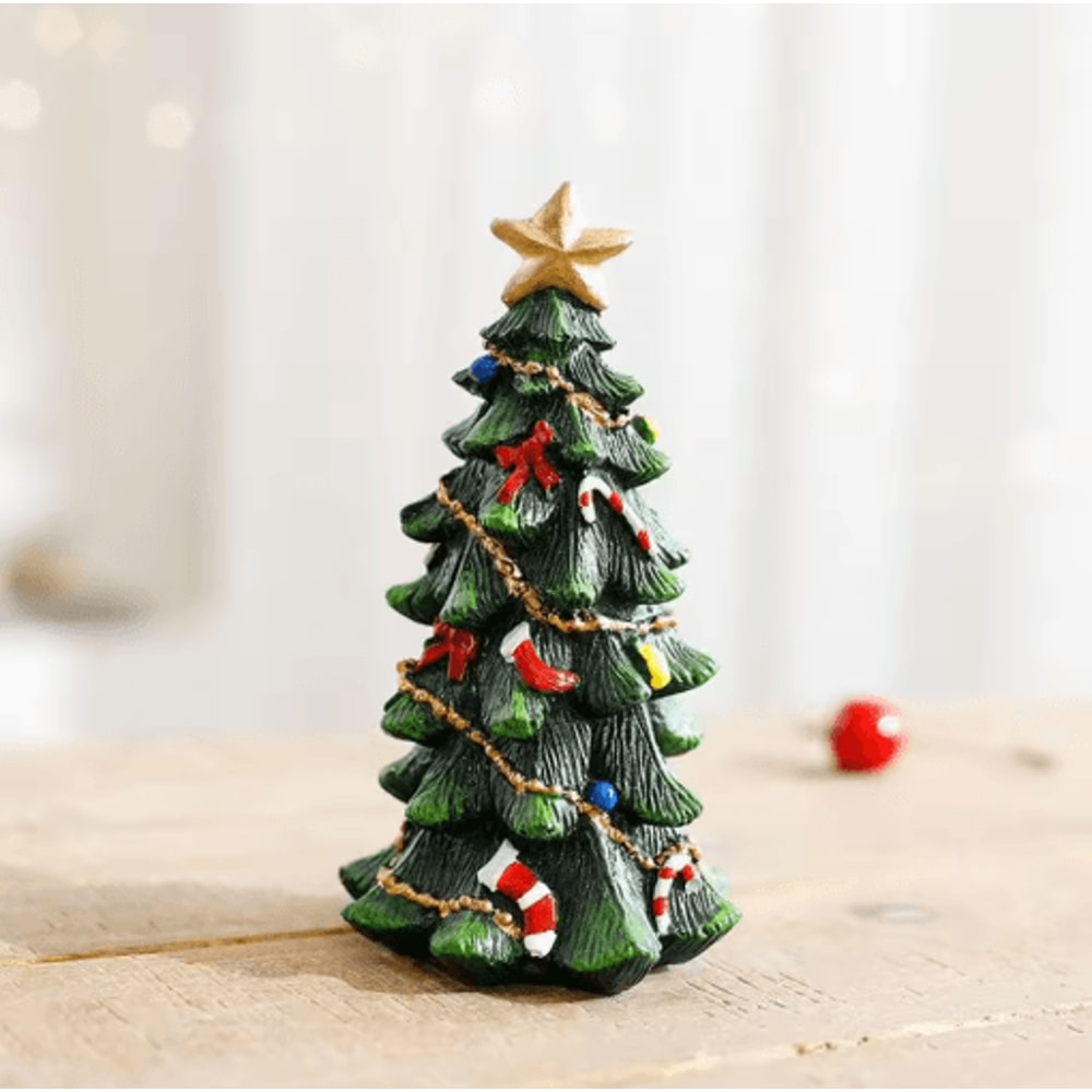 Festive Mini Christmas Tree Resin Ornament ChrHoliday Desktop Decoration 3