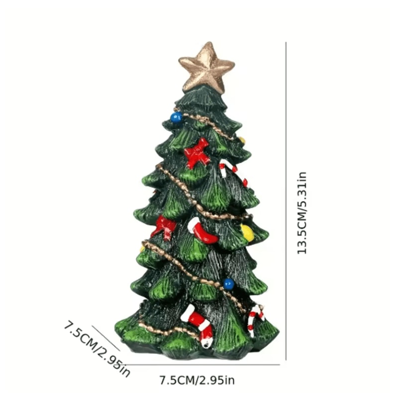 Festive Mini Christmas Tree Resin Ornament ChrHoliday Desktop Decoration 4