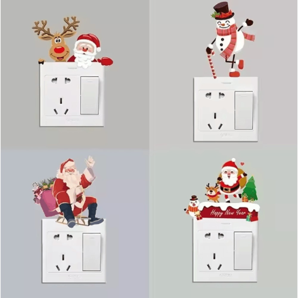 Festive Christmas Switch Wall Sticker Removable Holiday Wall Decoration 0