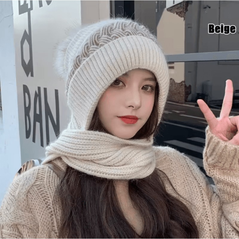 CozyShield Knitted Scarf Beanie Womens Winter Ear Protection Beanie Hat Neck Warmer 1