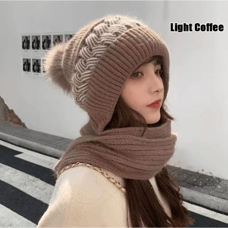 CozyShield Knitted Scarf Beanie Womens Winter Ear Protection Beanie Hat Neck Warmer 6
