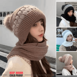 cozyshield knitted scarf beanie – womens winter ear protection beanie hat & neck warmer