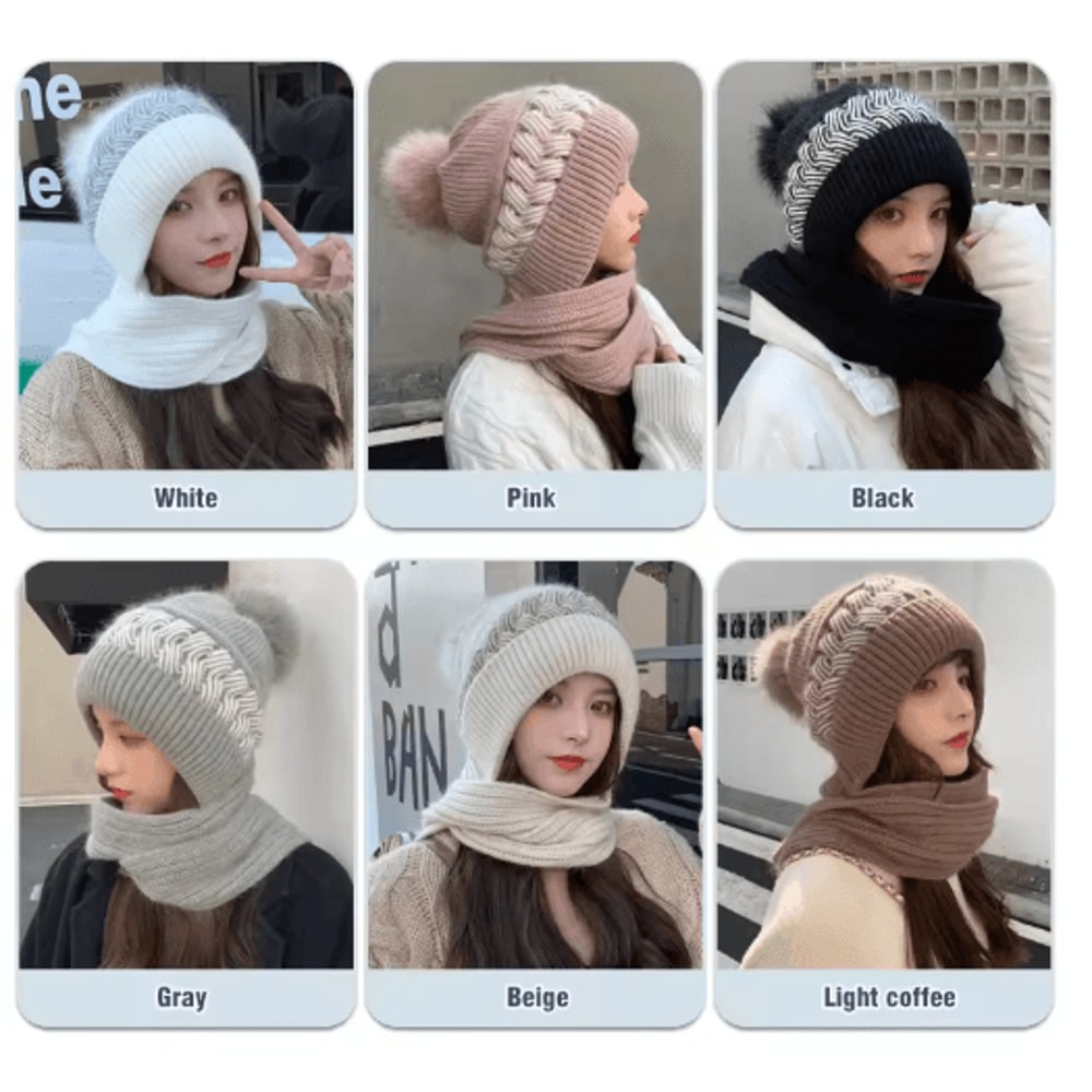 CozyShield Knitted Scarf Beanie Womens Winter Ear Protection Beanie Hat Neck Warmer 9
