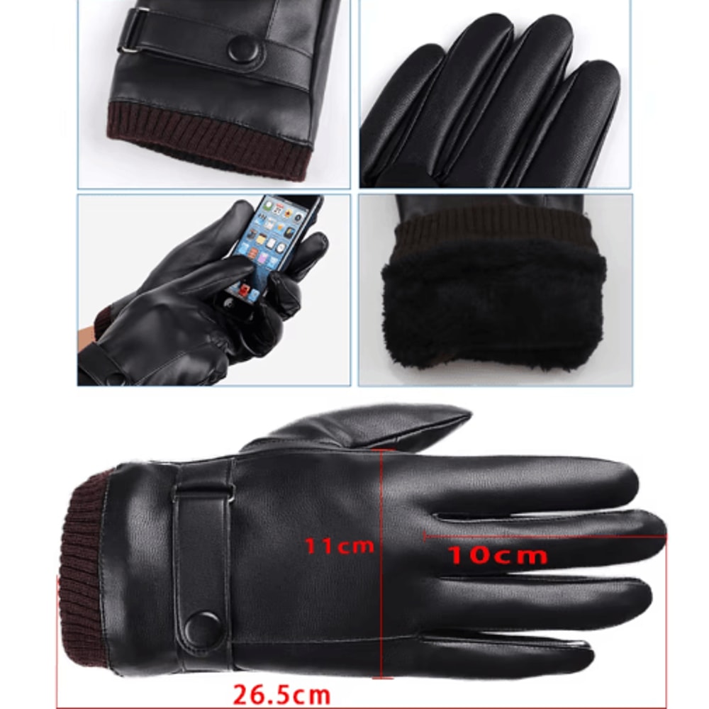 ThermaDrive Mens Leather Winter Gloves Windproof Touchscreen Gloves For Driving 5