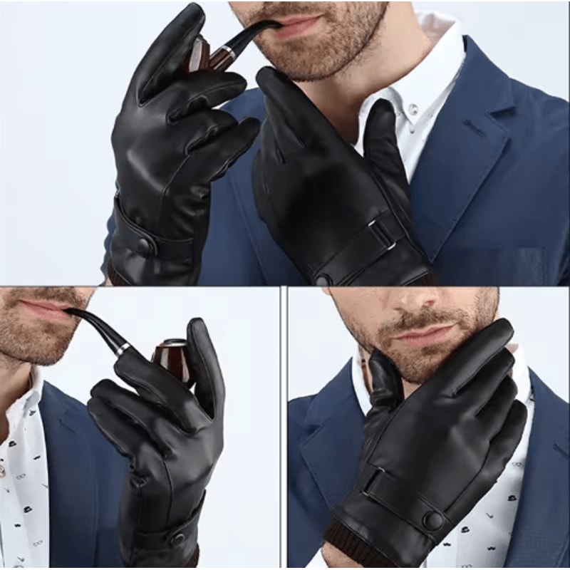 ThermaDrive Mens Leather Winter Gloves Windproof Touchscreen Gloves For Driving 6
