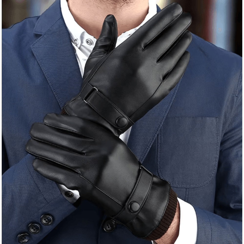 ThermaDrive Mens Leather Winter Gloves Windproof Touchscreen Gloves For Driving 0