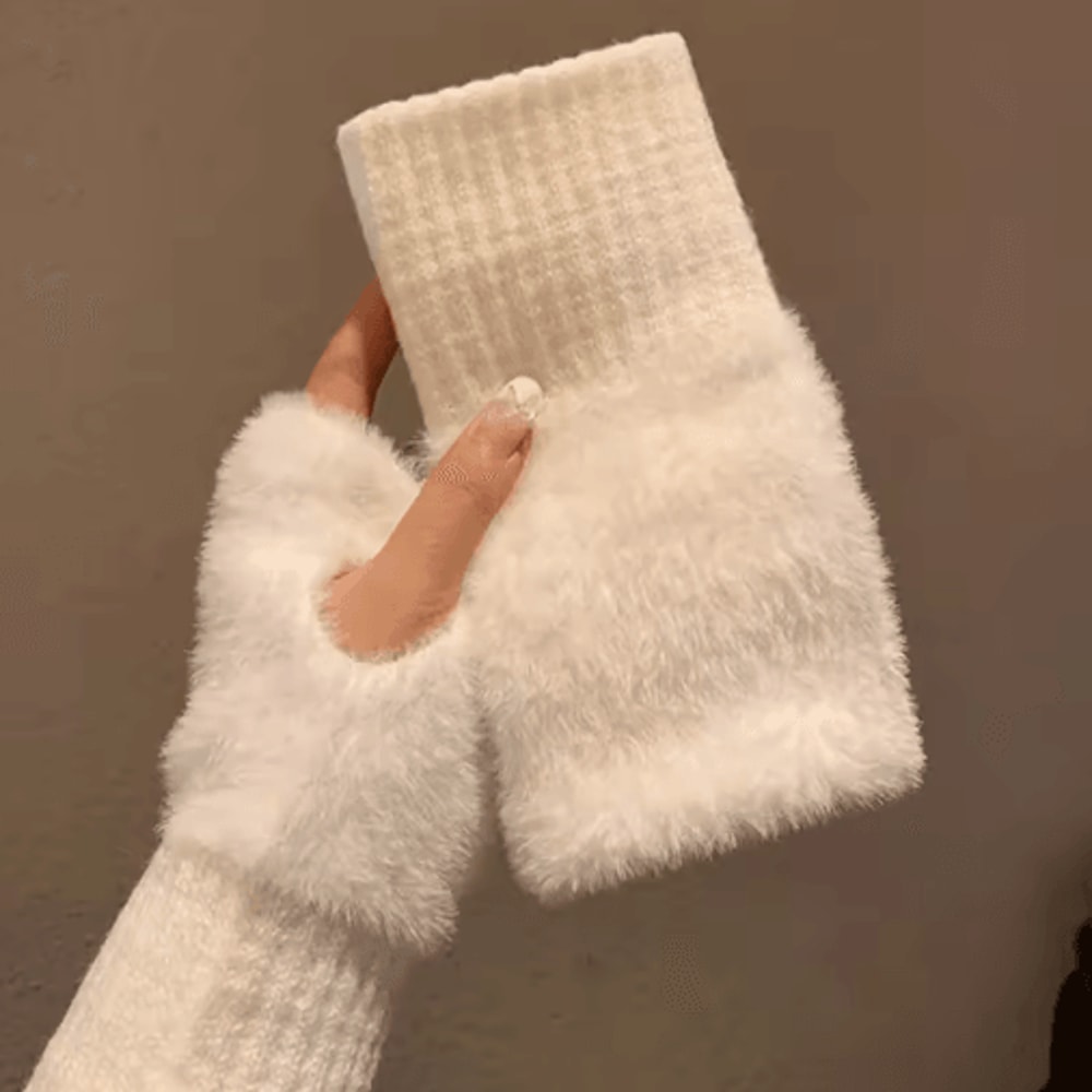 CozyLuxe Fingerless Winter Gloves Soft Plush Knitted Gloves For Women 2