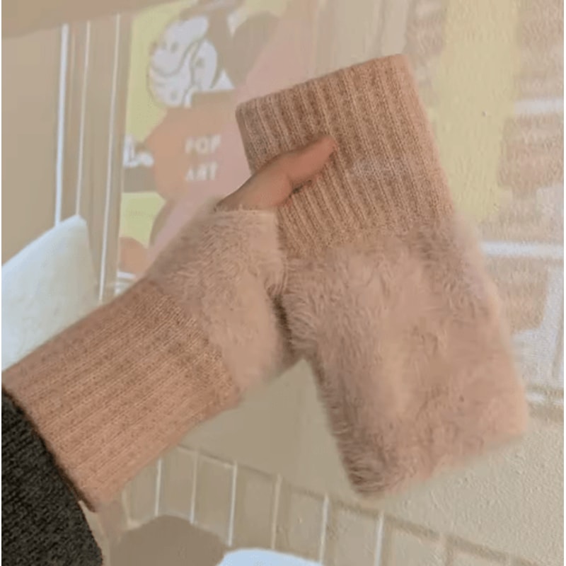CozyLuxe Fingerless Winter Gloves Soft Plush Knitted Gloves For Women 3