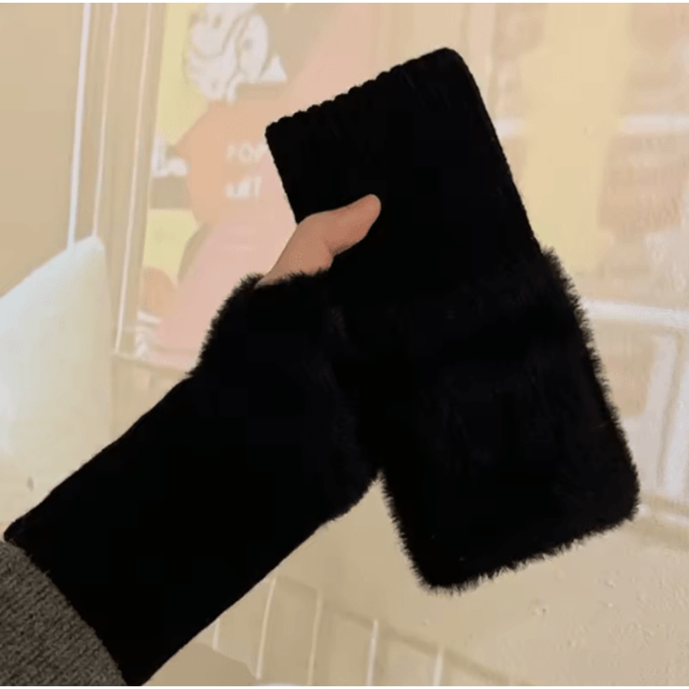CozyLuxe Fingerless Winter Gloves Soft Plush Knitted Gloves For Women 4