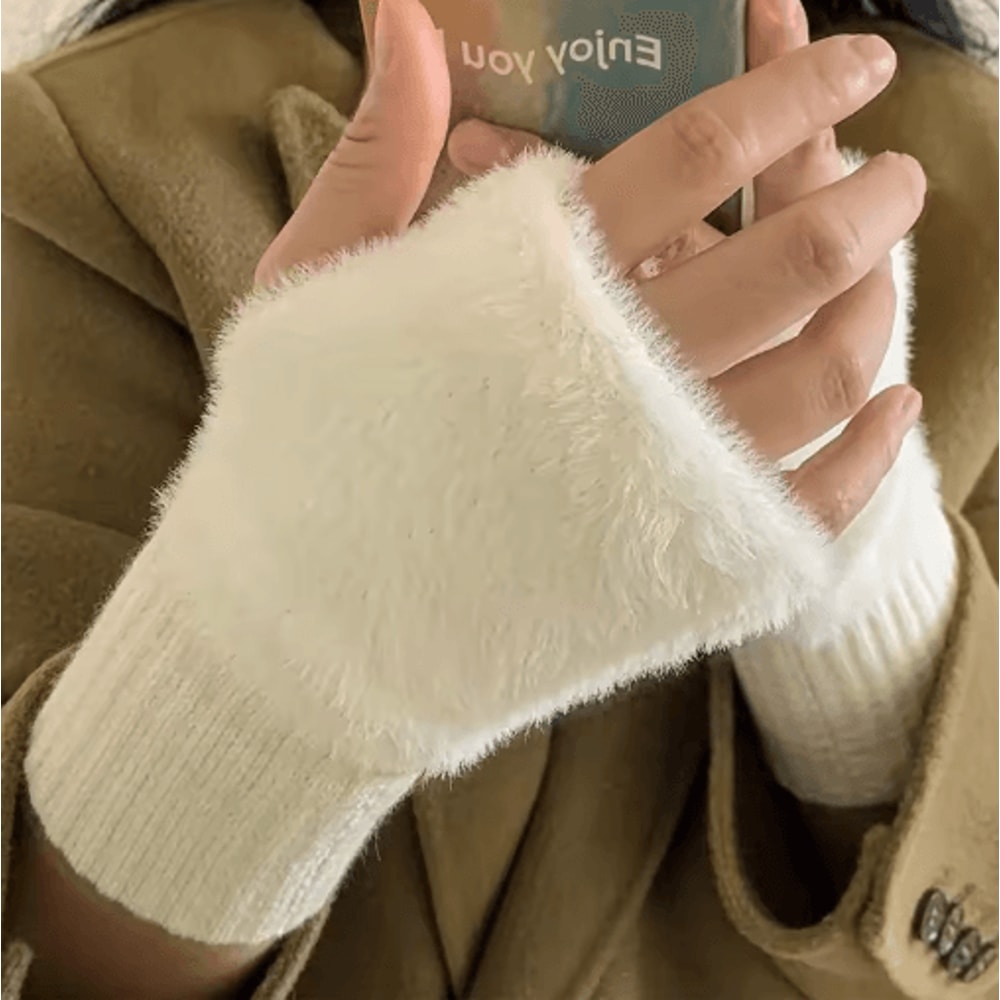 CozyLuxe Fingerless Winter Gloves Soft Plush Knitted Gloves For Women 5
