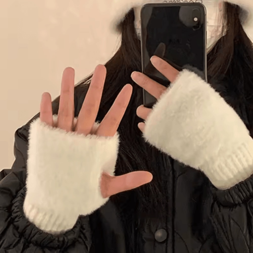 CozyLuxe Fingerless Winter Gloves Soft Plush Knitted Gloves For Women 0