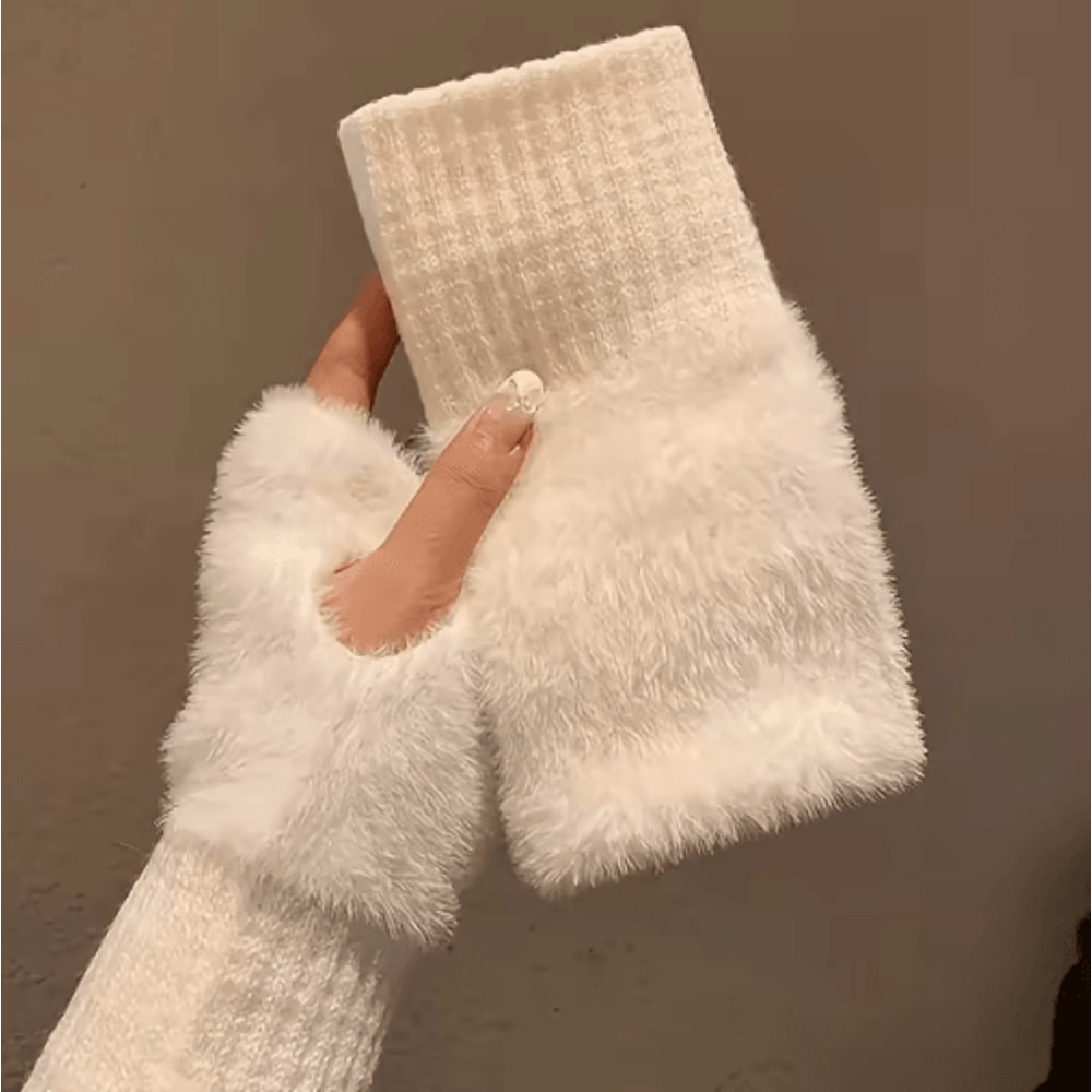 CozyLuxe Fingerless Winter Gloves Soft Plush Knitted Gloves For Women 8
