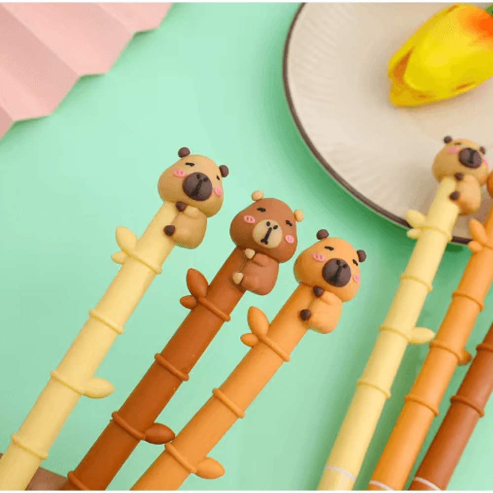 CapiCute Capybara Gel Pen Set 3PCS Cute Cartoon Gel Pens Bamboo Style 1