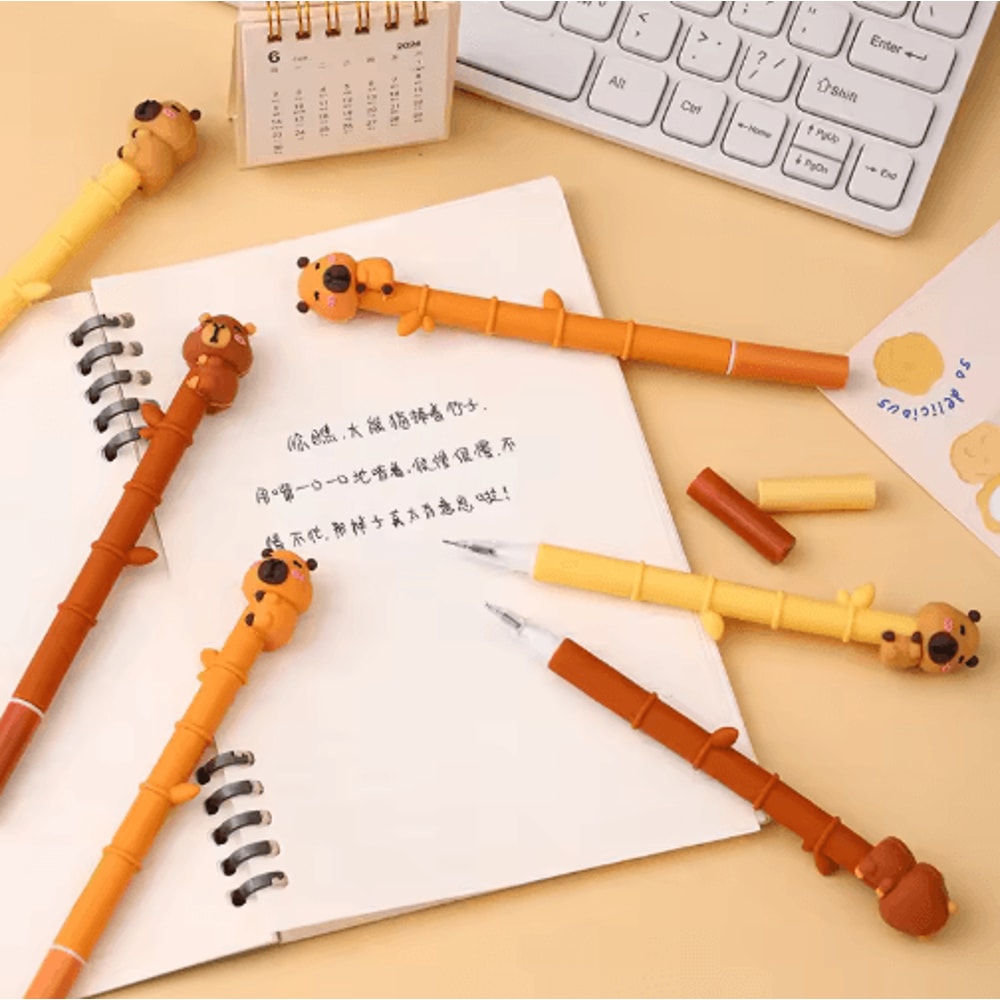 CapiCute Capybara Gel Pen Set 3PCS Cute Cartoon Gel Pens Bamboo Style 2