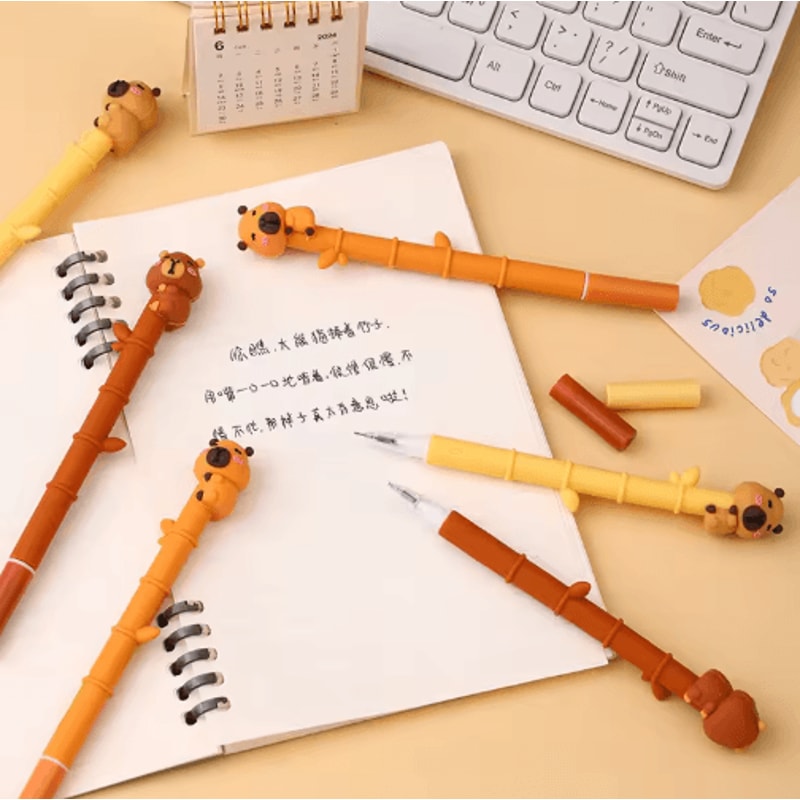 CapiCute Capybara Gel Pen Set 3PCS Cute Cartoon Gel Pens Bamboo Style 2