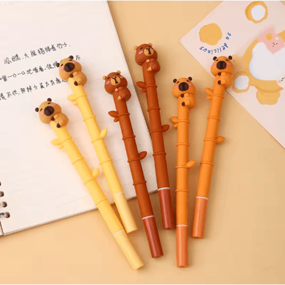 CapiCute Capybara Gel Pen Set 3PCS Cute Cartoon Gel Pens Bamboo Style 4