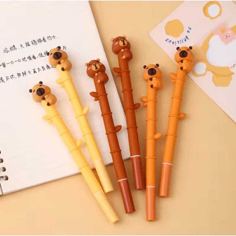 CapiCute Capybara Gel Pen Set 3PCS Cute Cartoon Gel Pens Bamboo Style 4