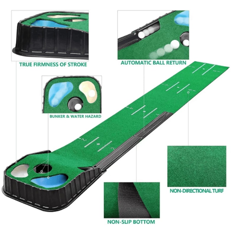 ReturnPro Golf Putting Trainer Mat Realistic Indoor Putting Mat With Ball Return 2