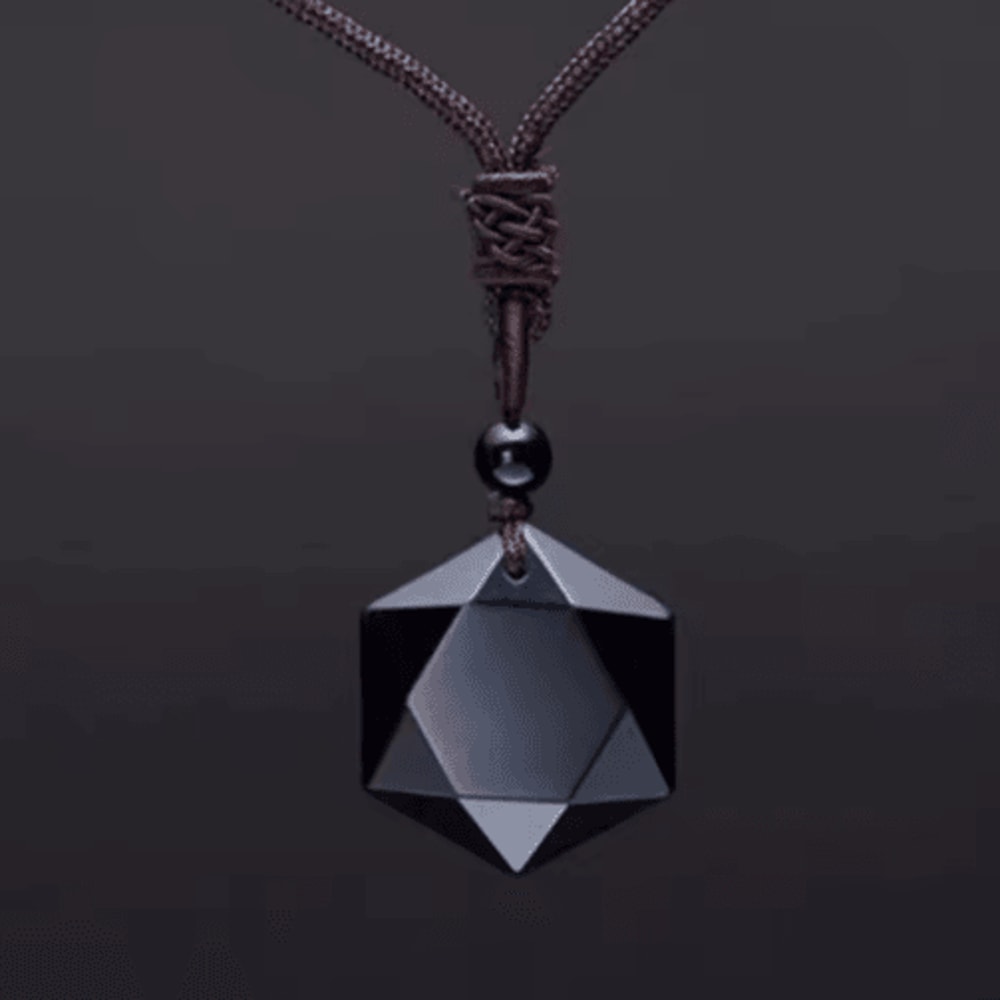 MysticCore Obsidian Pendulum Necklace Natural Obsidian Pendant Hexagram Energy Stone 2