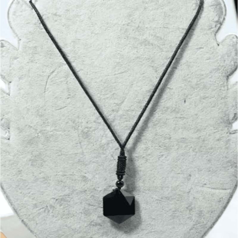 MysticCore Obsidian Pendulum Necklace Natural Obsidian Pendant Hexagram Energy Stone 3