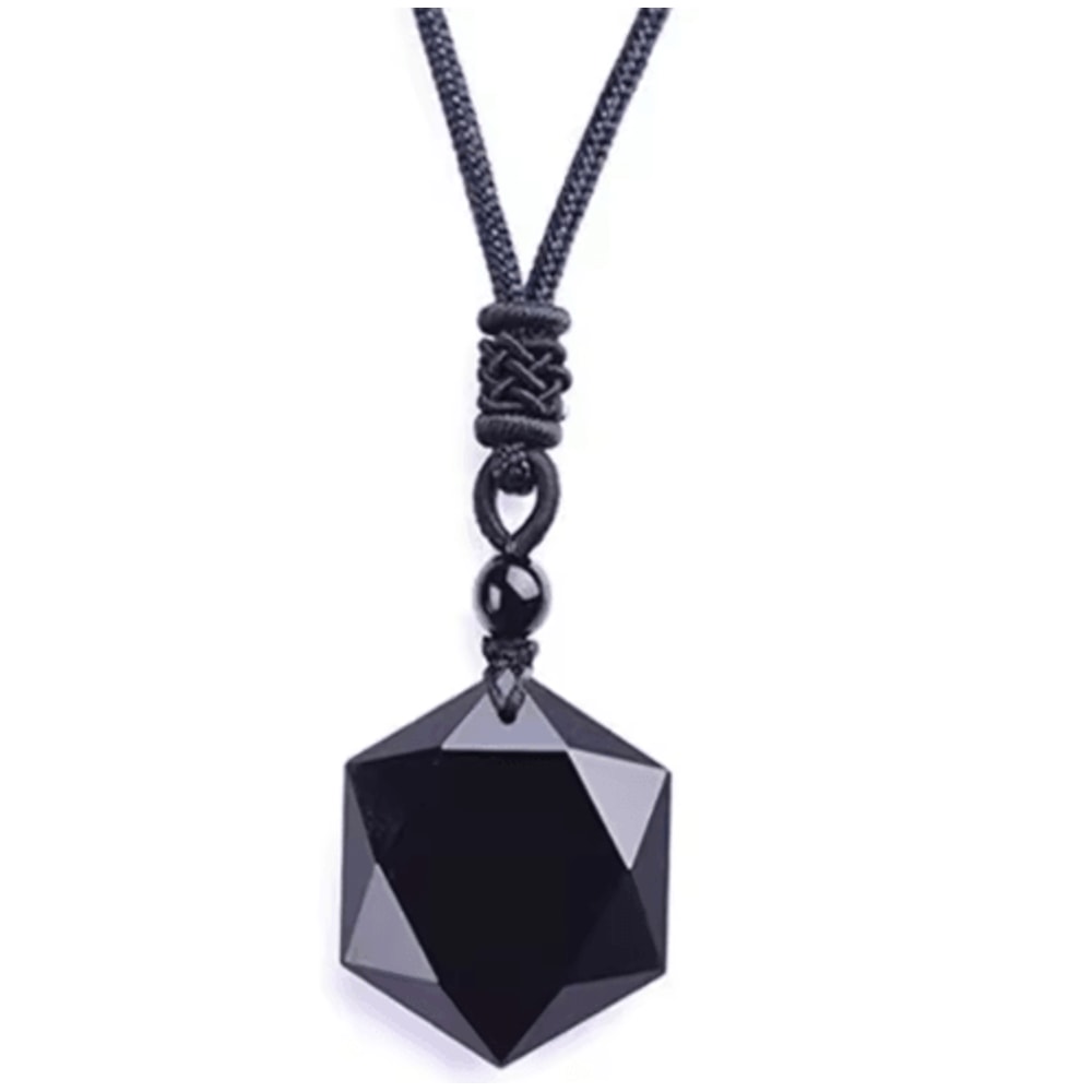 MysticCore Obsidian Pendulum Necklace Natural Obsidian Pendant Hexagram Energy Stone 4