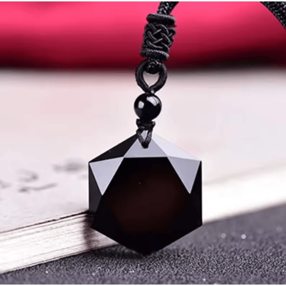 MysticCore Obsidian Pendulum Necklace Natural Obsidian Pendant Hexagram Energy Stone 0