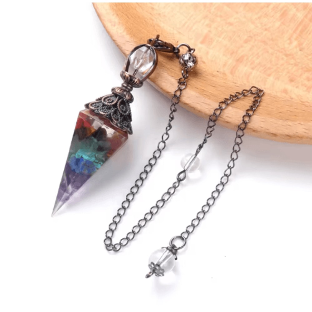 HarmonyStone Crystal Pendulum Necklace Natural Chakra Crystal Pendant Hexagonal Cone 1