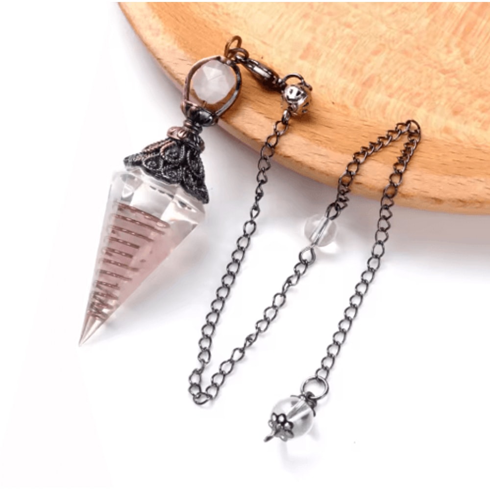 HarmonyStone Crystal Pendulum Necklace Natural Chakra Crystal Pendant Hexagonal Cone 2