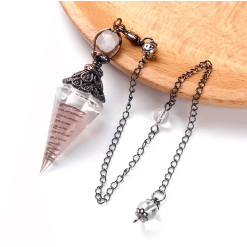HarmonyStone Crystal Pendulum Necklace Natural Chakra Crystal Pendant Hexagonal Cone 2