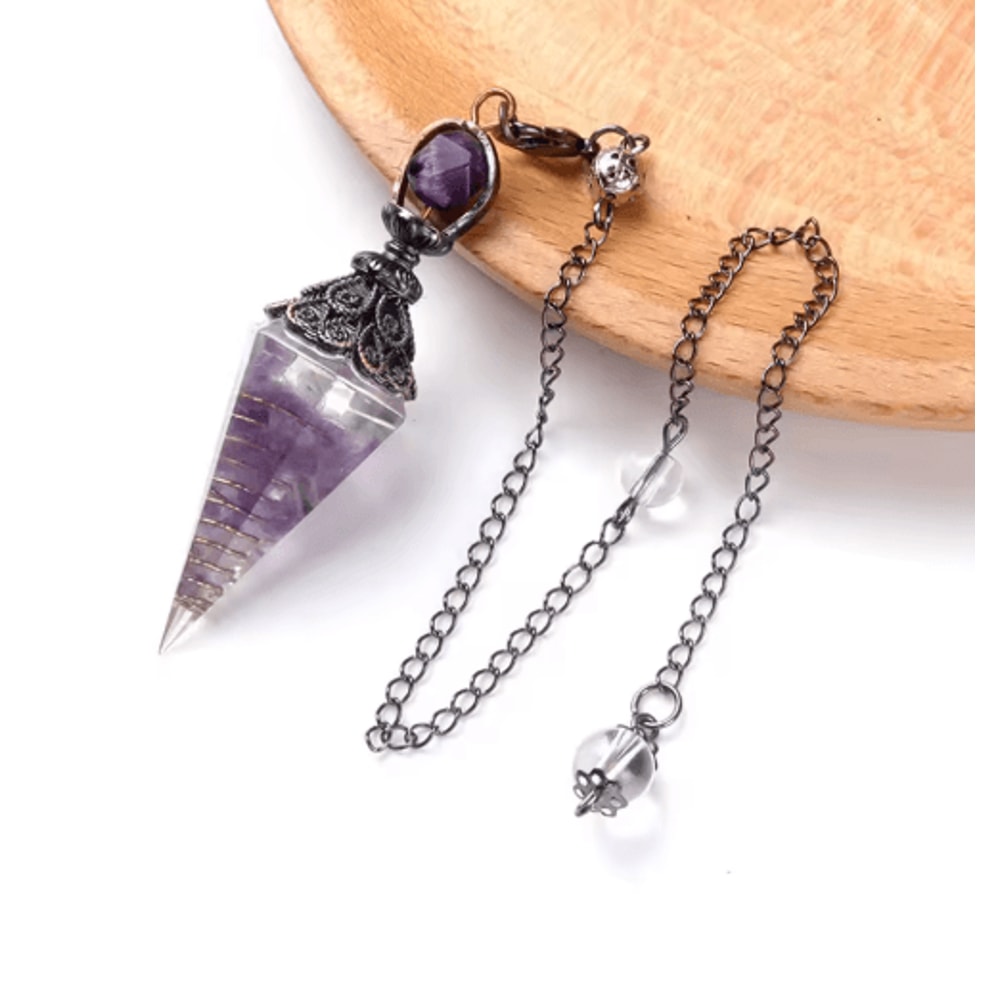 HarmonyStone Crystal Pendulum Necklace Natural Chakra Crystal Pendant Hexagonal Cone 3