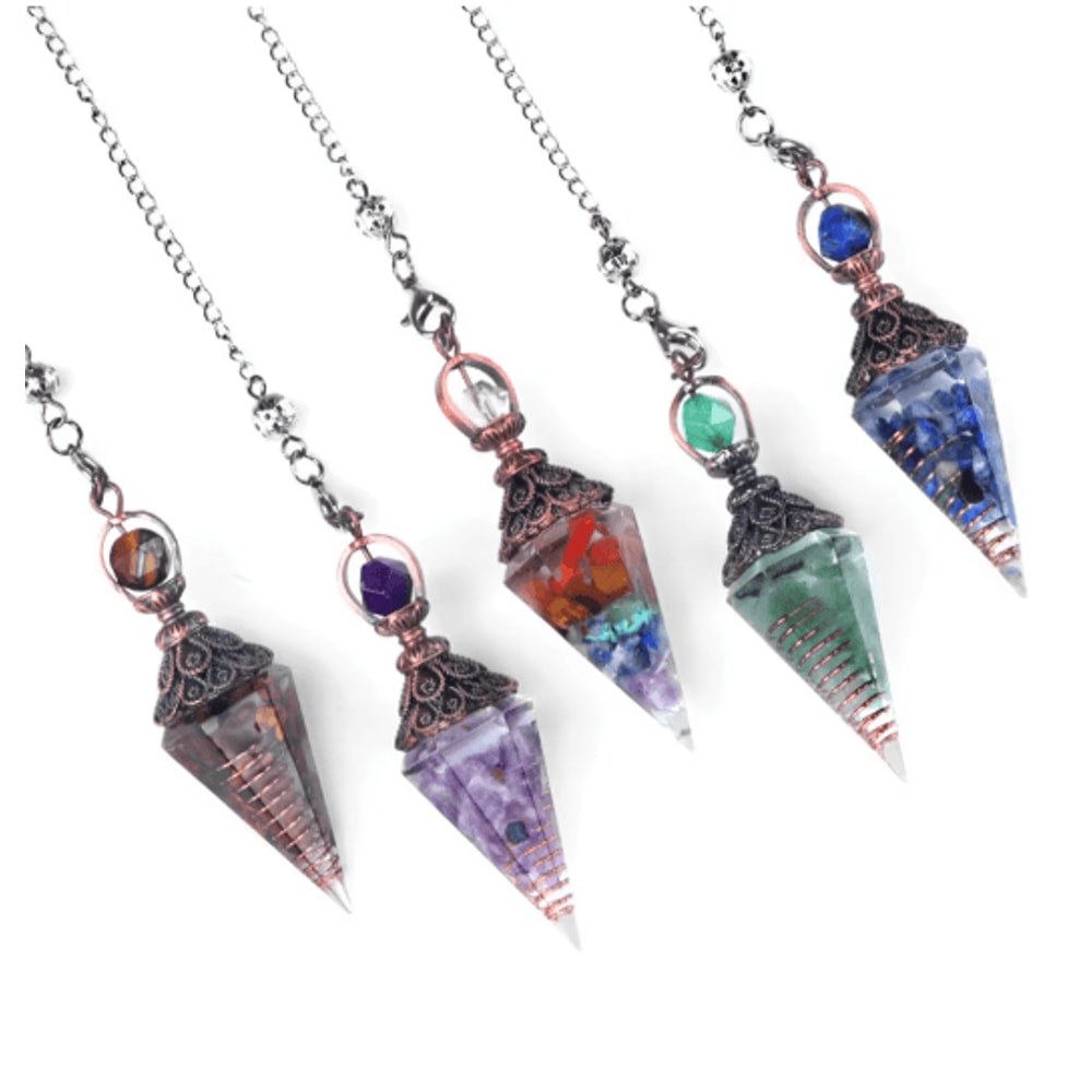 HarmonyStone Crystal Pendulum Necklace Natural Chakra Crystal Pendant Hexagonal Cone 0