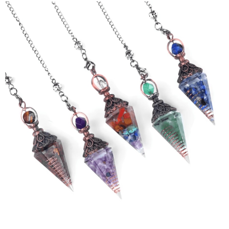 HarmonyStone Crystal Pendulum Necklace Natural Chakra Crystal Pendant Hexagonal Cone 0