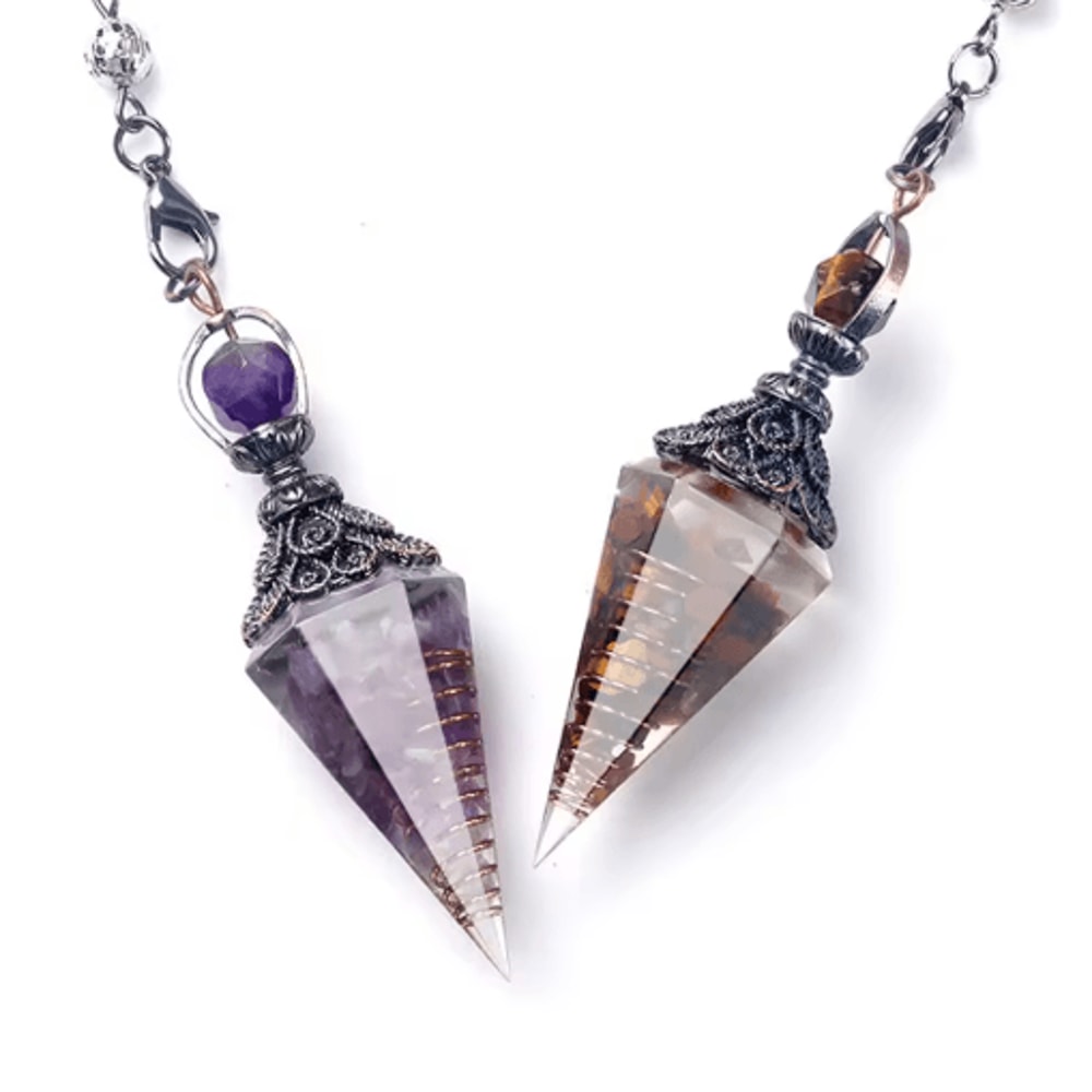 HarmonyStone Crystal Pendulum Necklace Natural Chakra Crystal Pendant Hexagonal Cone 8