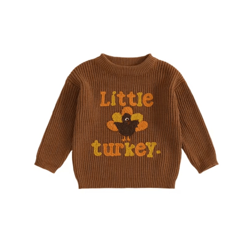 Infant Thanksgiving Sweater With Turkey Embroidery And Crewneck Design For Cozy Fall Days Long Sle 1