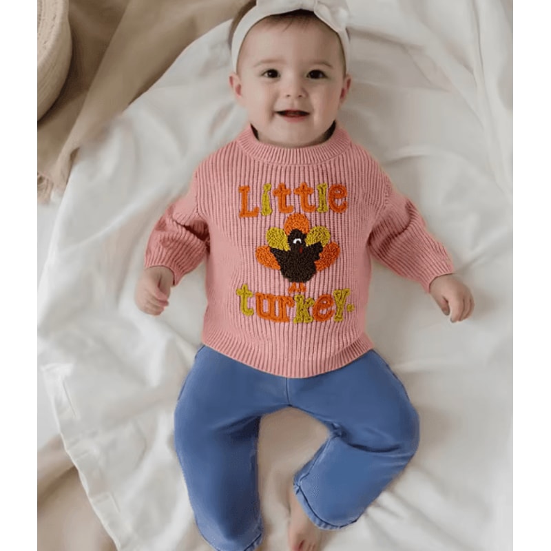 Infant Thanksgiving Sweater With Turkey Embroidery And Crewneck Design For Cozy Fall Days Long Sle 4